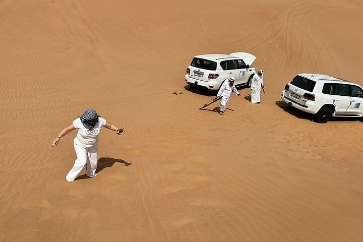Land Cruisers dune bashing on red dunes